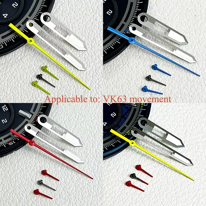 Kit d'aiguilles de montre lumineuses vertes VK63 - Aiguilles rouges