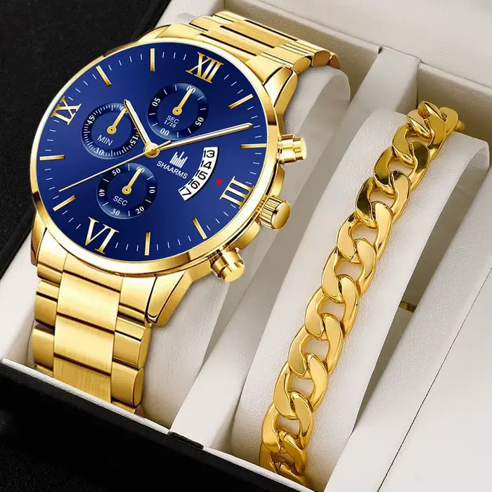 Montre à quartz en acier inoxydable avec ceinture pour homme