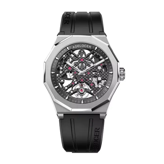 Montre AGELOCER Original Schwarzwald pour homme, sportive, à cadran ajouré, lumineuse, automatique, 