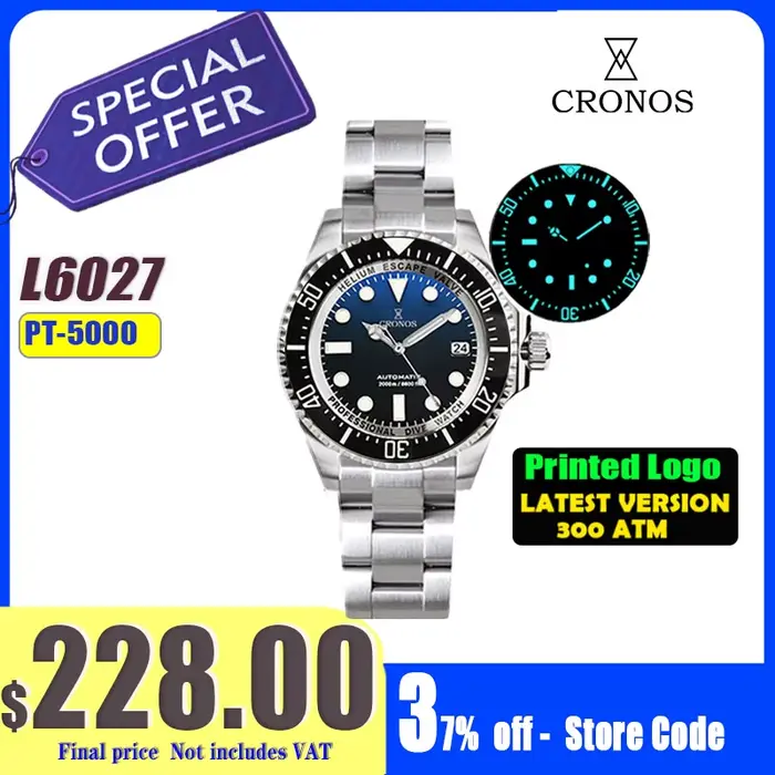 Cronos montre de plongée automatique en acier inoxydable 2000 mètres résistance à l'eau plongeur professionnel PT5000 SW200 Miyota9015 90S5 L6027M