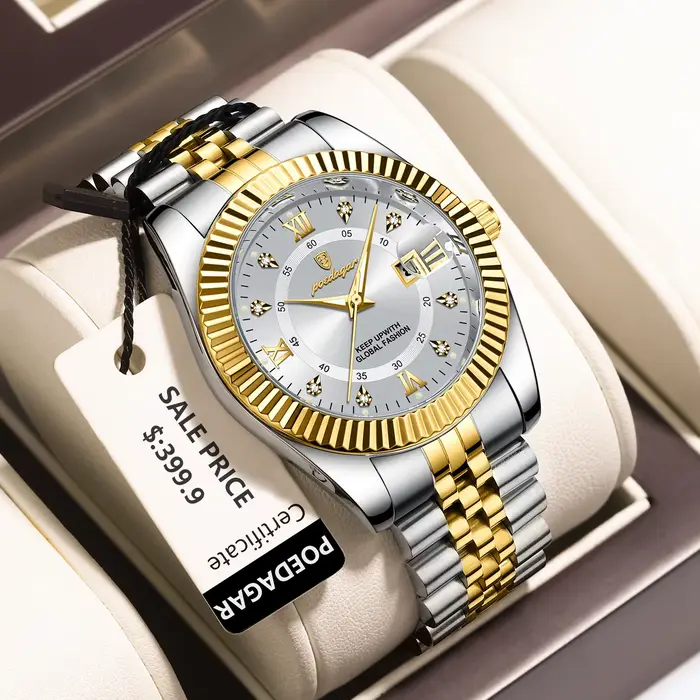 POEDAGAR luxe hommes d'affaires montre-bracelet étanche lumineux Date militaire homme montre en acie