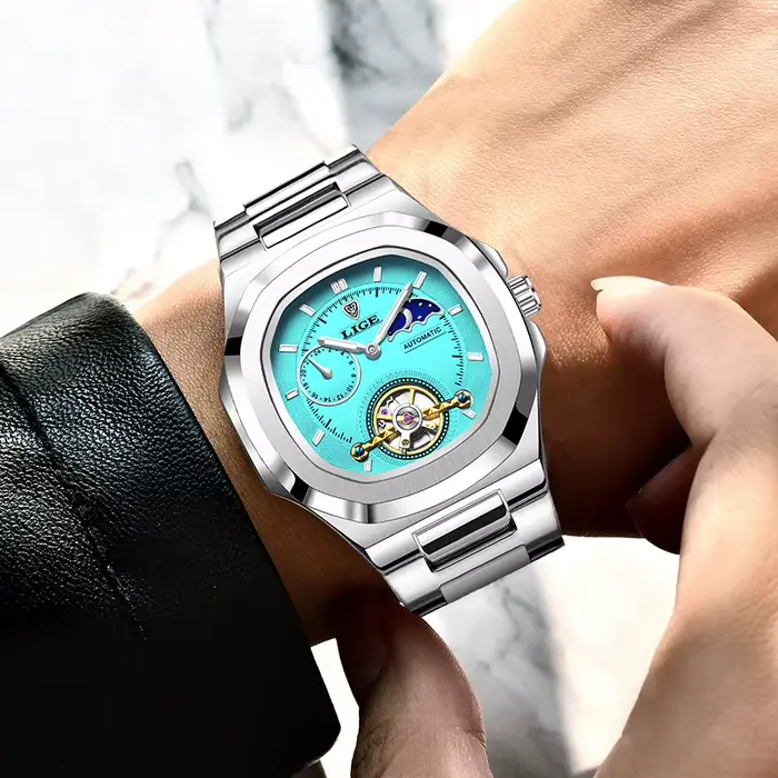 LIGE 2024 montre automatique pour hommes mode en acier inoxydable montres de luxe