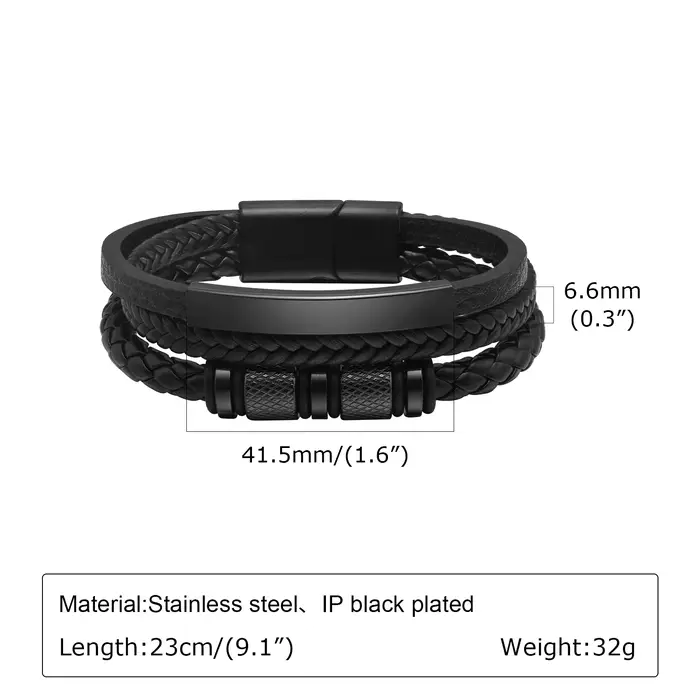 Vnox Bracelet en cuir tressé personnalisé pour hommes
