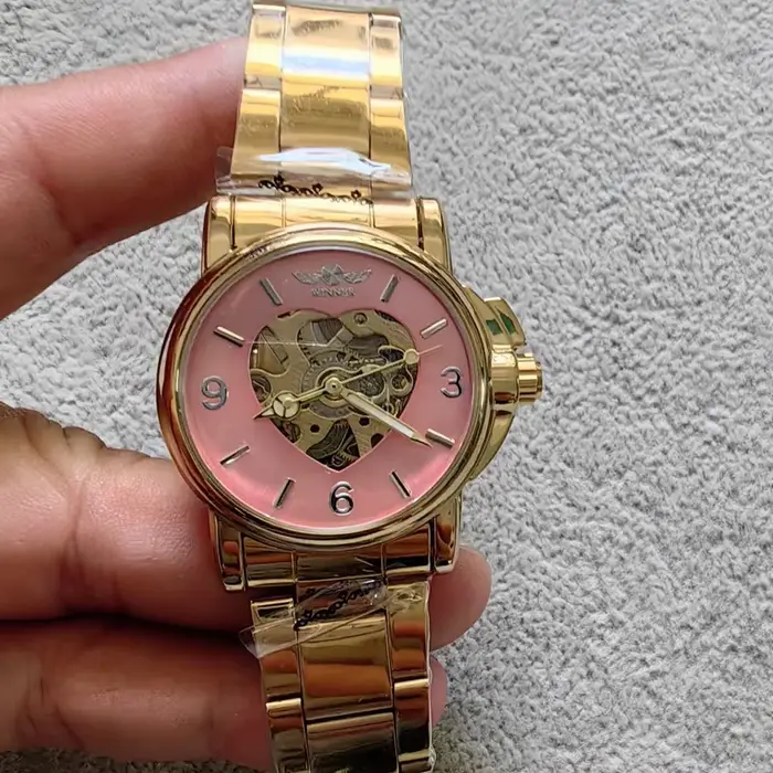 Nouvelle mode élégante rose or squelette montre automatique pour les femmes