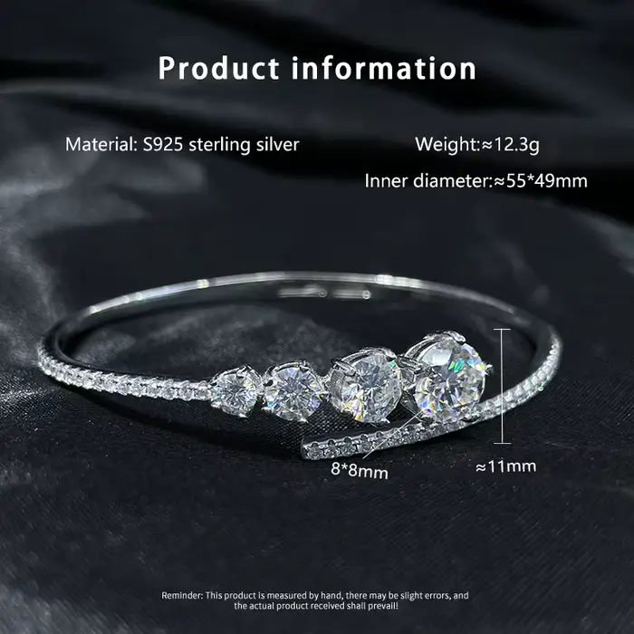 Bracelet réglable géométrique en or blanc plaqué argent S925 avec Moissanite de 3,8 CT pour femmes occasions spéciales naturellement élégantes