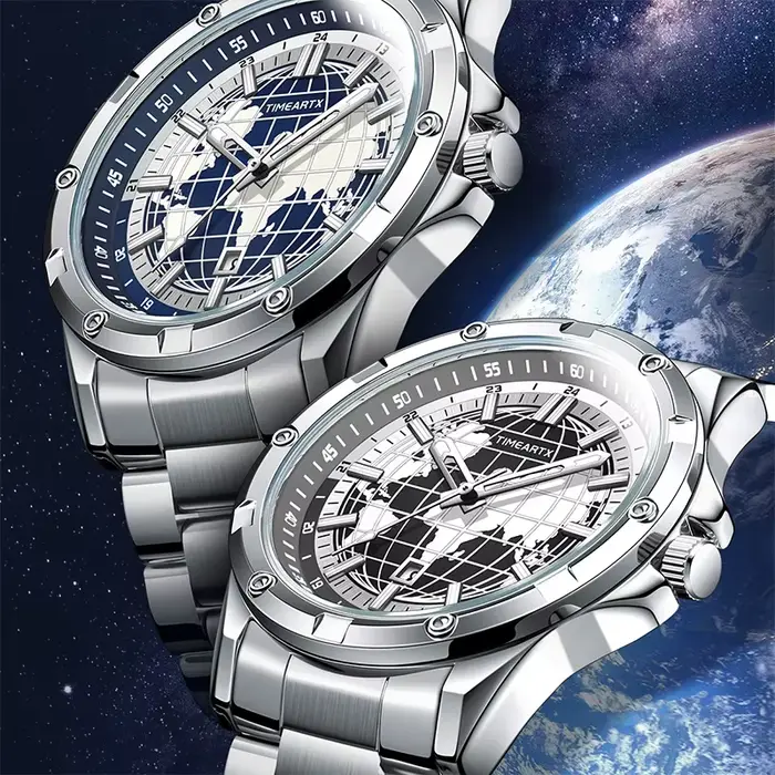 Montre pour homme avec cadran carte du monde
