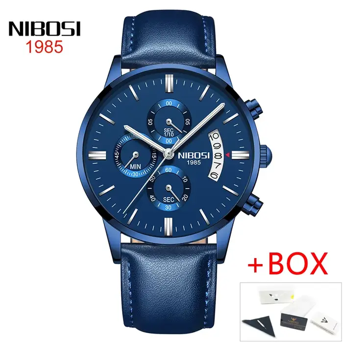 NIBOSI-Montre-bracelet chronographe en cuir pour homme, montres décontractées, marque supérieure, lu