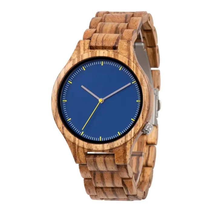 Montre bracelet à quartz en bois naturel rond double affichage pour homme et femme