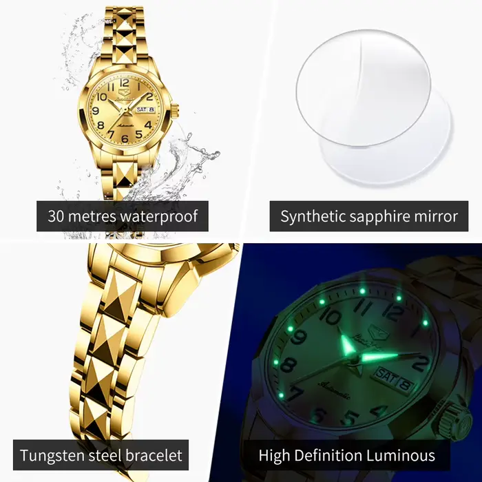 Montre de luxe JSDUN 8990 avec double calendrier et bracelet en acier au tungstène pour femmes occasions spéciales