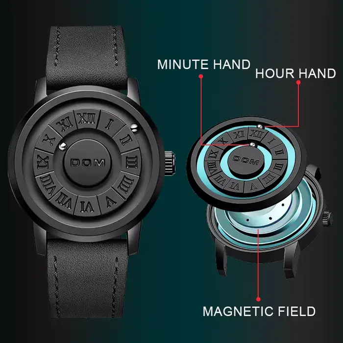 DOM 1345 montre à Quartz pour hommes personnalité de la mode créative boule magnétique conception rotative