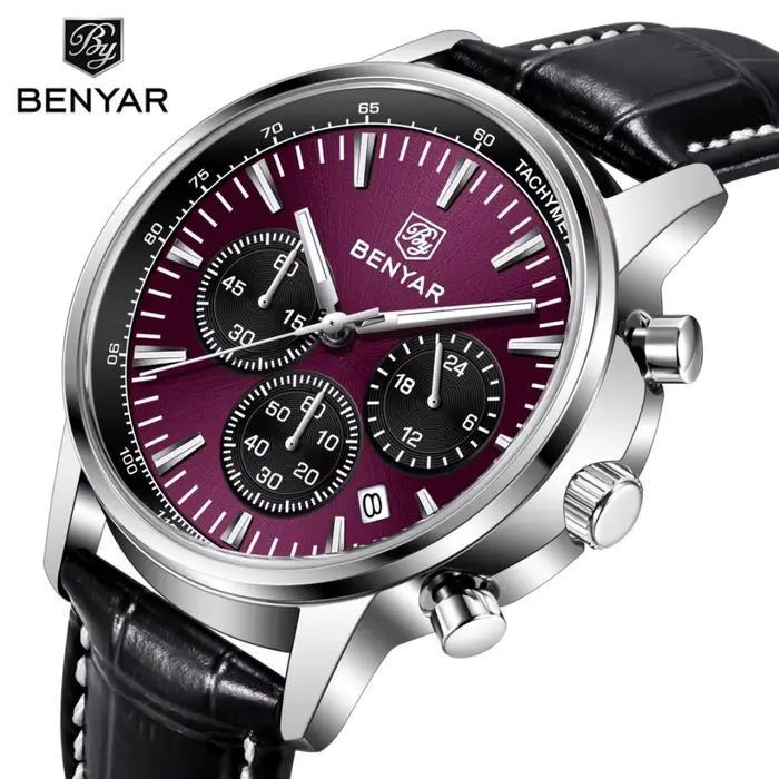 Benyar montres de luxe pour hommes Date chronographe Lrather homme montre étanche lumineux Sport militaire