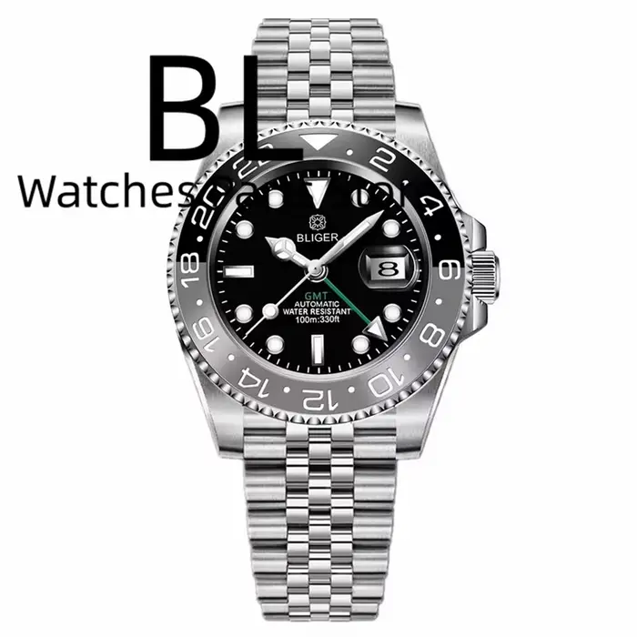BLIGER luxe bleu ciel lunette en céramique GMT montre mécanique pour hommes 40MM