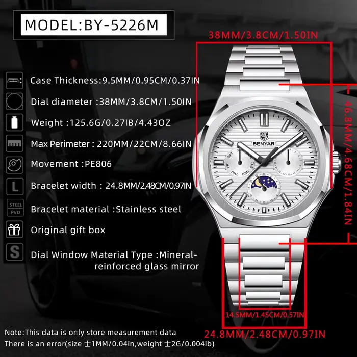 Montres à quartz BENYAR 5226 pour homme
