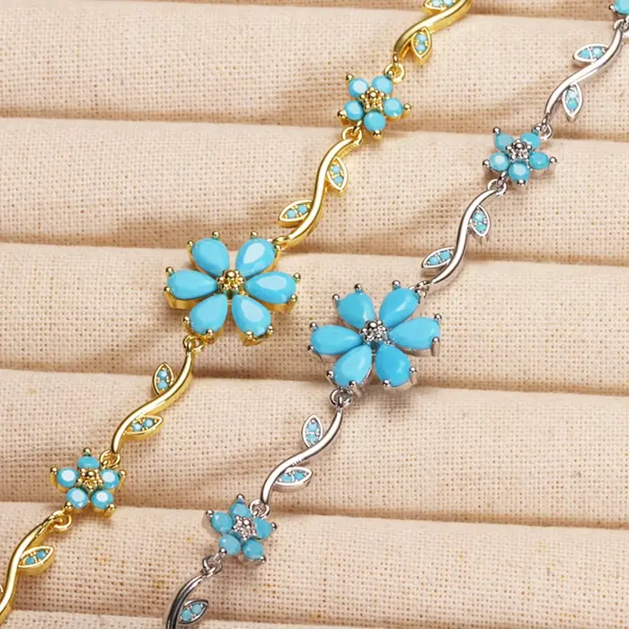 Nouveau bracelet floral en pierre turquoise multicolore avec CZ