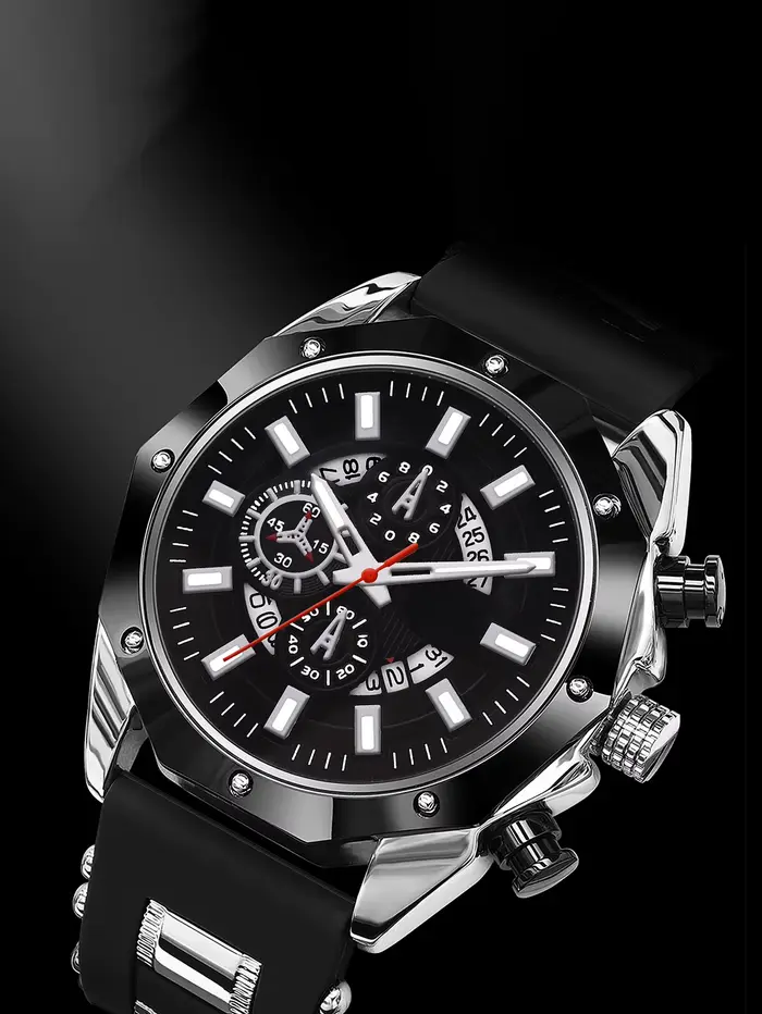 Montre-bracelet en silicone quartz avec calendrier pour homme et femme usage quotidien soirées festives