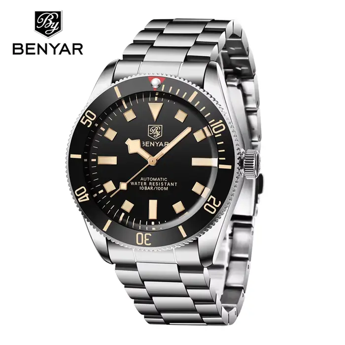 Montre homme BENYAR 2026, nouvelle montre mécanique automatique rétro noire de luxe pour homme, étan