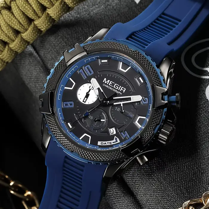 Montre à quartz pour homme MEGIR avec cadran chronographe de 48 mm