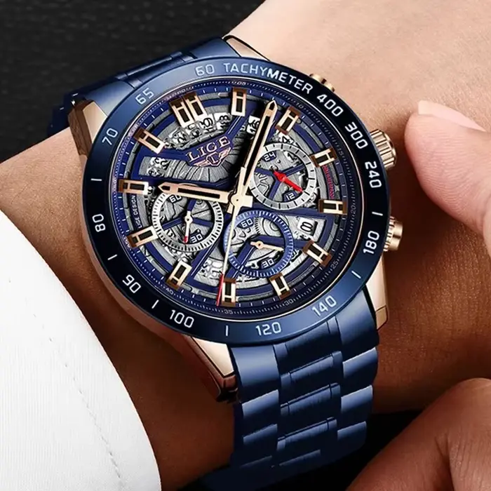 LIGE-Montre-bracelet à quartz étanche pour homme, chronographe de sport, creux, marque supérieure, luxe, nouveau, 2024