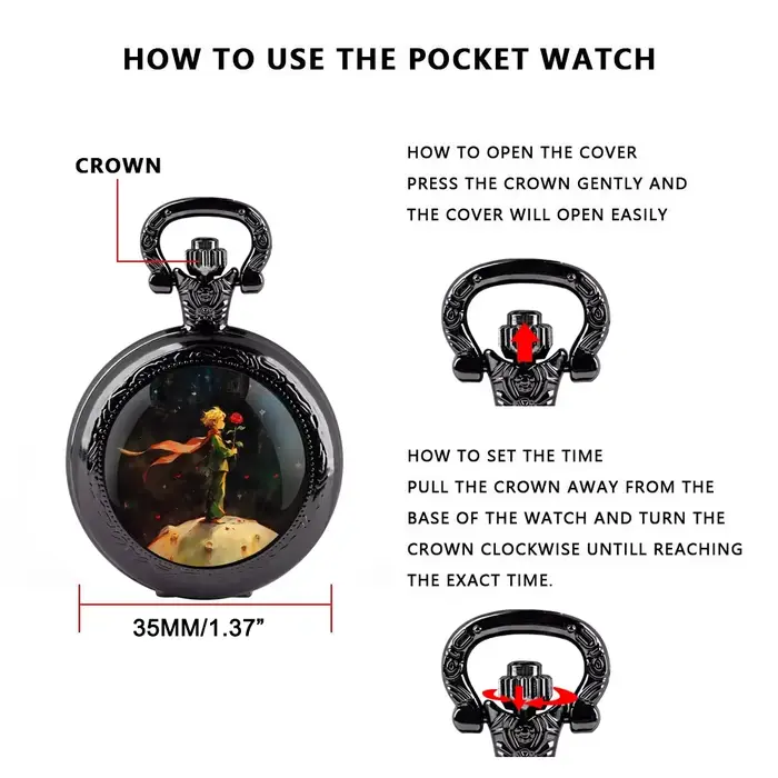 Montre de poche Prince et Rose dôme avec chaîne chiffres arabes cadran Vintage hommes femmes collier pendentif horloge meilleur cadeau pour les enfants