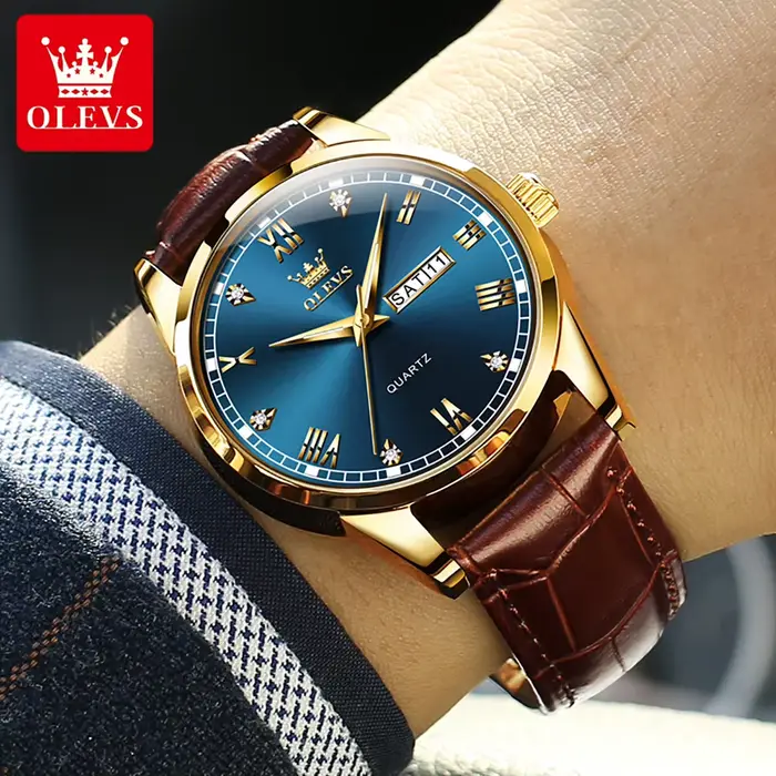 Montre-bracelet homme OLEVS 6896 quartz élégante en acier inoxydable avec chiffres romains et cadran rond style moderne pour usage casual