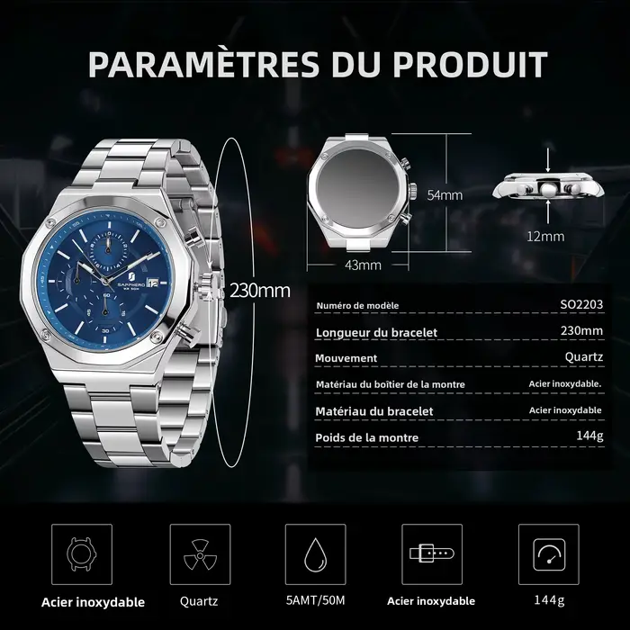 Montre de sport de luxe pour homme SAPPHERO