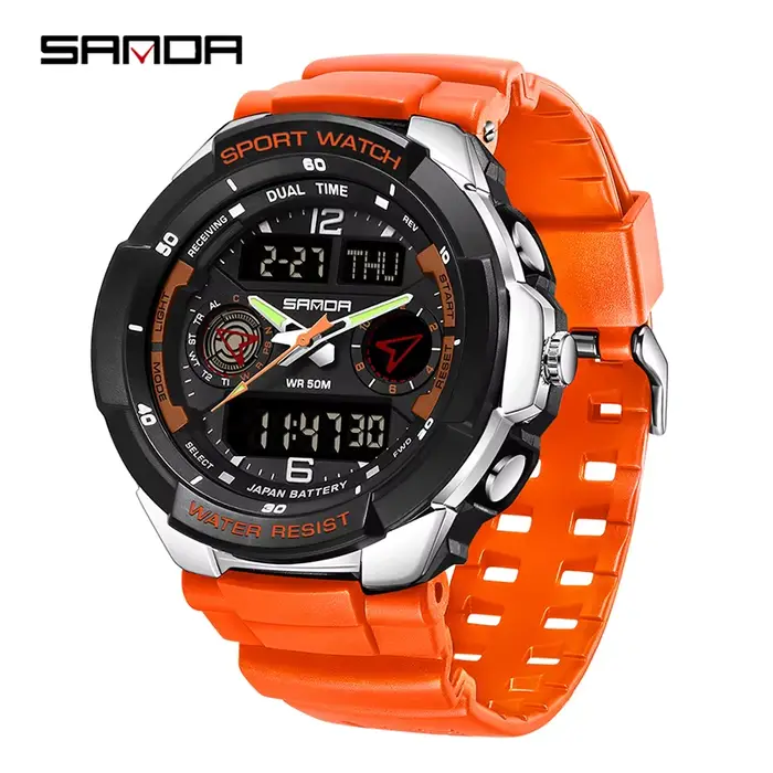 SANDA-Montre-bracelet à quartz de style G pour hommes, affichage des touristes, chronographe électro