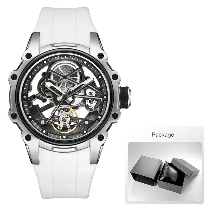 MEGIR montre de Sport mécanique automatique pour hommes mode montre-bracelet lumineuse étanche avec bracelet en Silicone cadran squelette 2243