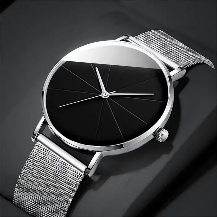 Montre à Quartz à pointeur rond décontracté