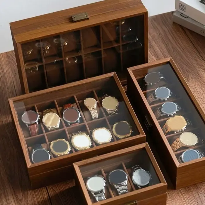Boîte de rangement de montre en bois de noyer