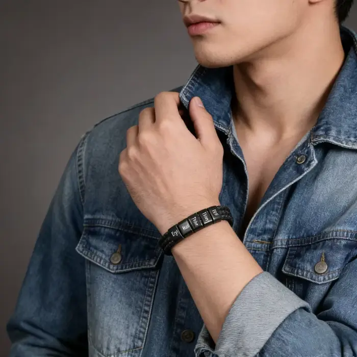Bracelet personnalisé en acier inoxydable avec jusqu'à 5 noms pour homme cadeau attentionné pour père mari grand-père occasion spéciale