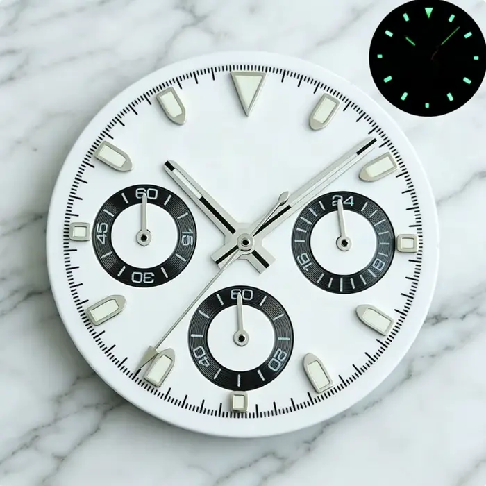 Cadran de montre Daytona 29,5 mm, aiguilles blanches Panda, compatible avec le mouvement à quartz VK