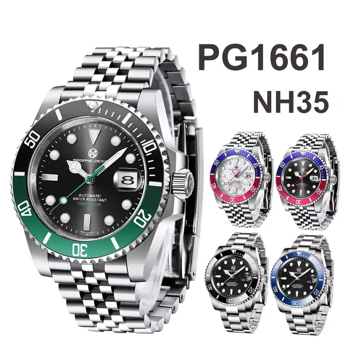 PAGRNE DESIGN NH35 montre mécanique automatique 41mm saphir cristal acier inoxydable étanche 10Bar