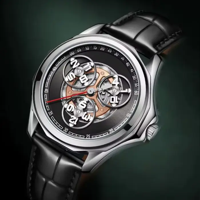 Montre automatique homme OBLVLO édition limitée cuir acier inoxydable cadran rotatif saphir pour occasions spéciales