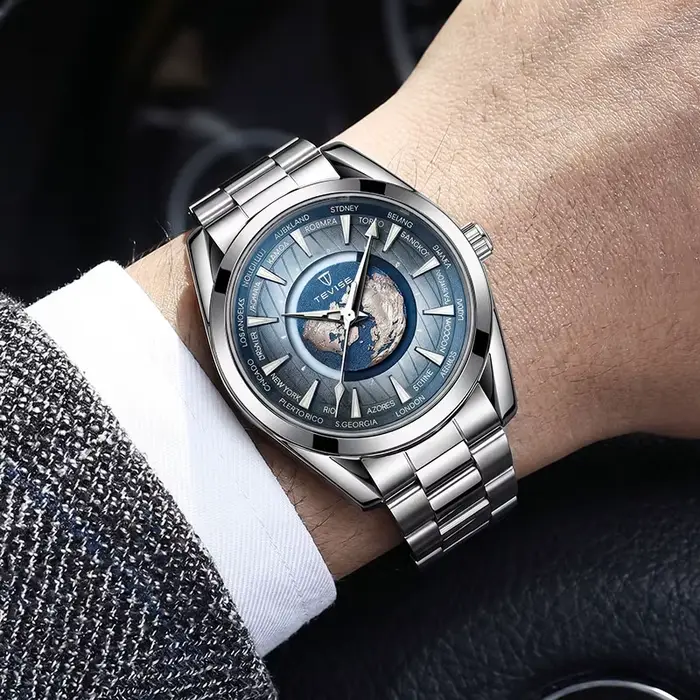 Montre automatique à motif terrestre pour homme