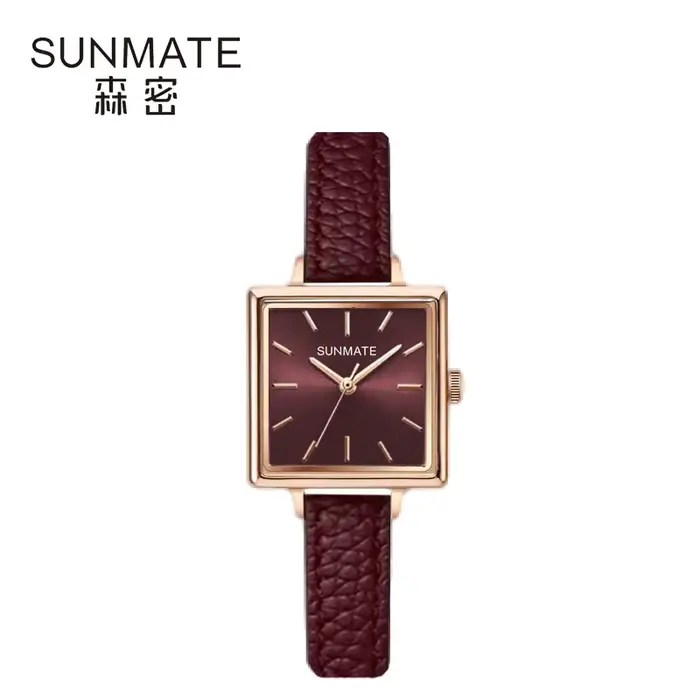 SUNMATE Montre à quartz vintage de luxe pour femme avec bracelet en cuir véritable