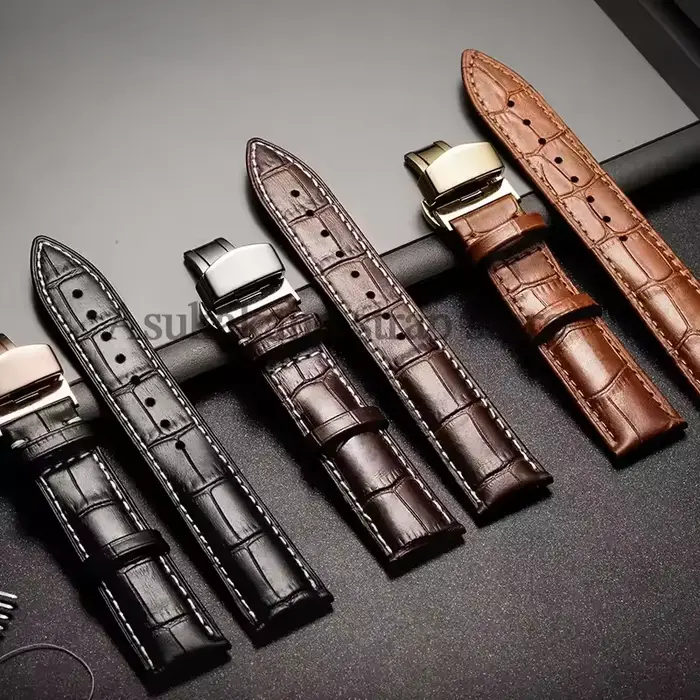 Bracelet en cuir véritable grain d'alligator avec fermoir papillon pour hommes et femmes pour Seiko et autres montres occassions formelles et quotidiennes