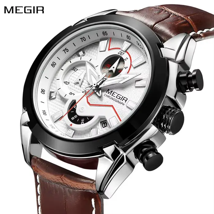 Montre à quartz analogique chronographe pour homme Megir avec date