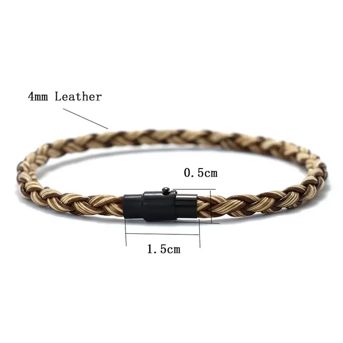 Nouveaux hommes Bracelet en cuir Double sécurité aimant boucle à la main tressé