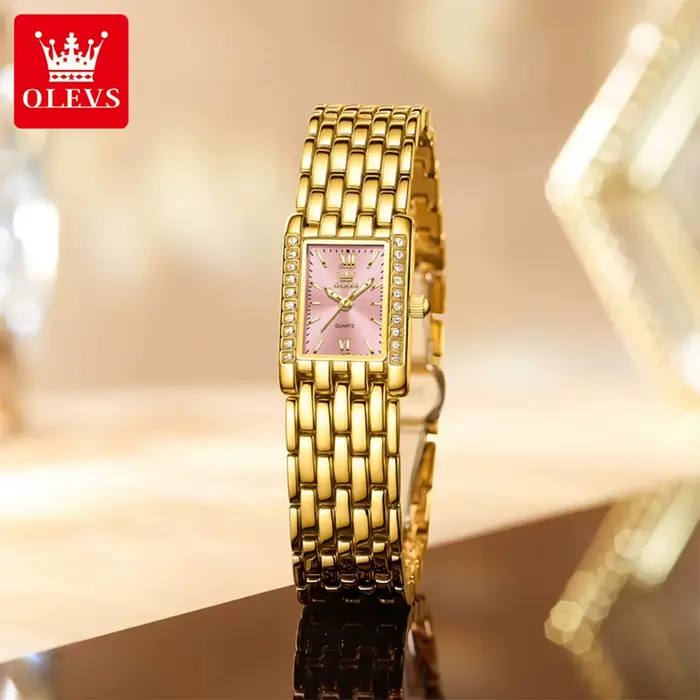 OLEVS 3700 élégant mode or femme montres en acier inoxydable carré montre à Quartz étanche Laides