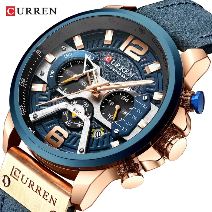 Montre sportive décontractée Curren en cuir avec fonction chronographe et résistance à l'eau pour homme occasions quotidiennes et sportives
