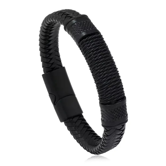 Bracelet en cuir véritable acier inoxydable corde tressée multicouche nouveau style punk homme femme occasions spéciales