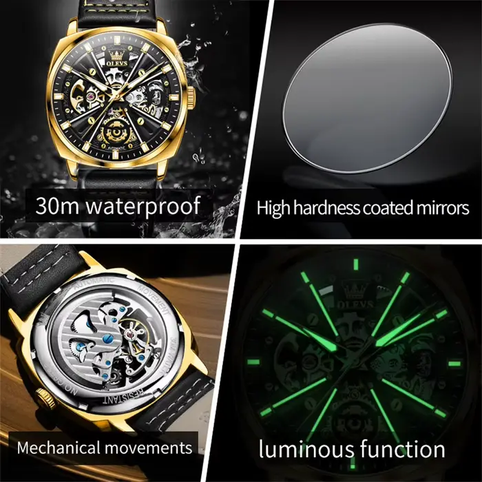 OLEVS 6685 montres pour hommes originales mode boîtier Tonneau creux bracelet en cuir série X marque de luxe montre mécanique automatique pour homme