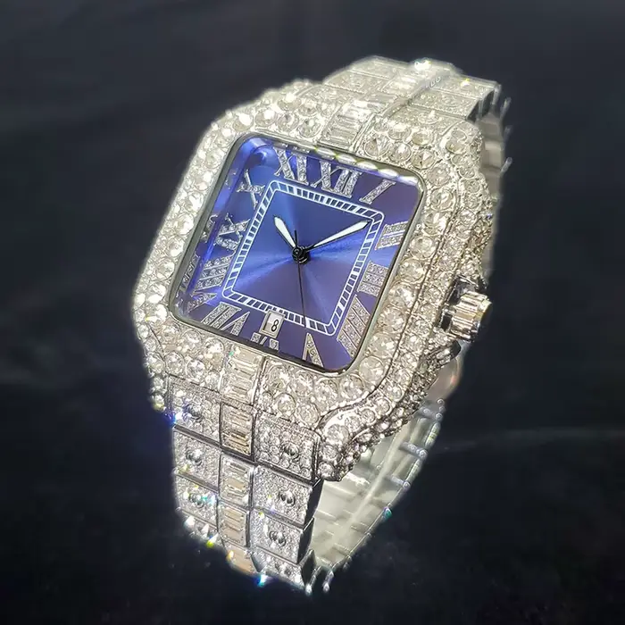 Montres en diamant de marque de luxe pour hommes, Cool, Bijoux en argent brillant, Horloge, Hip Hop,
