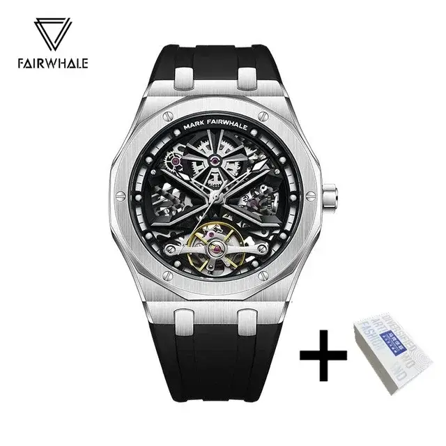 Mark FAIRWHALE Tourbillon mode montre pour hommes 6400 étanche lumineux bracelet en Silicone marque automatique montres mécaniques pour homme
