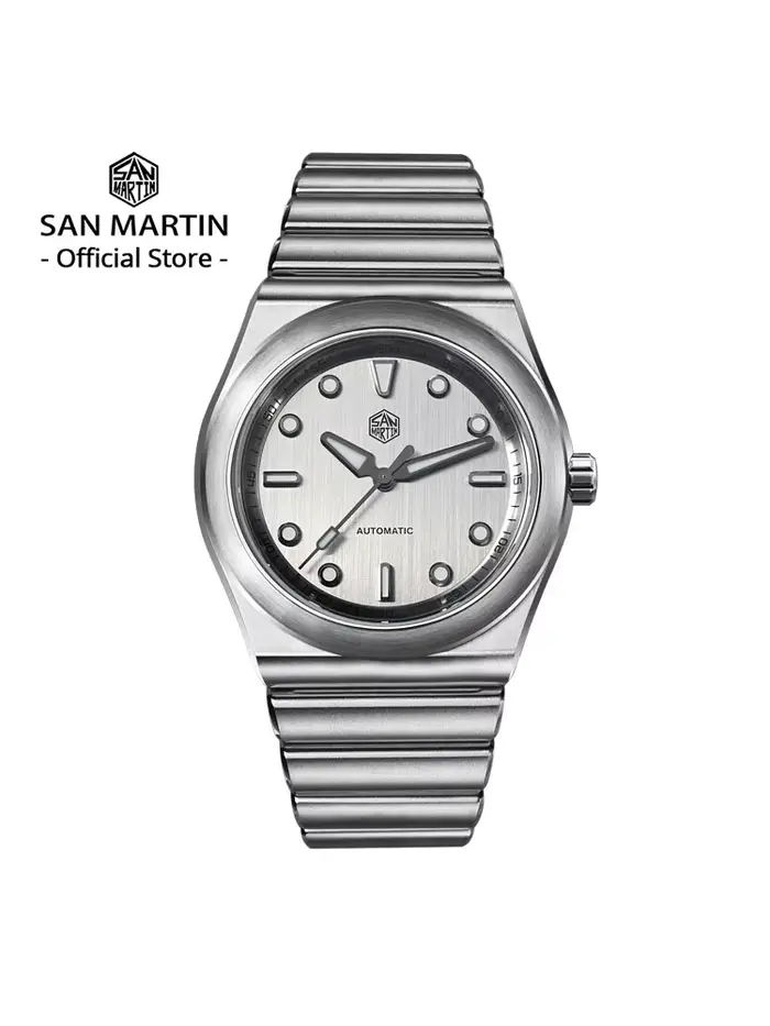 Montre de sport San Martin 40mm avec mouvement Miyota 90S5 bracelet incurvé acier inoxydable résistante à l'eau pour hommes occasions spéciales