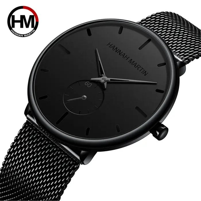 Hannah Martin montre pour hommes mode bleu noir chronométrage petit cadran Original mouvement à Quartz en acier