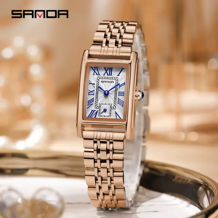 SANDA Top Fashion 1116 montre pour femme Design élégant cadran rectangulaire étanche mouvement à Quartz