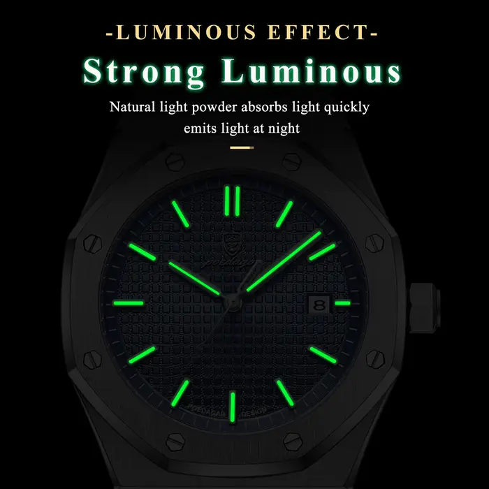 POEDAGAR Original luxe homme montre Date lumineux étanche en acier inoxydable hommes montre-bracelet