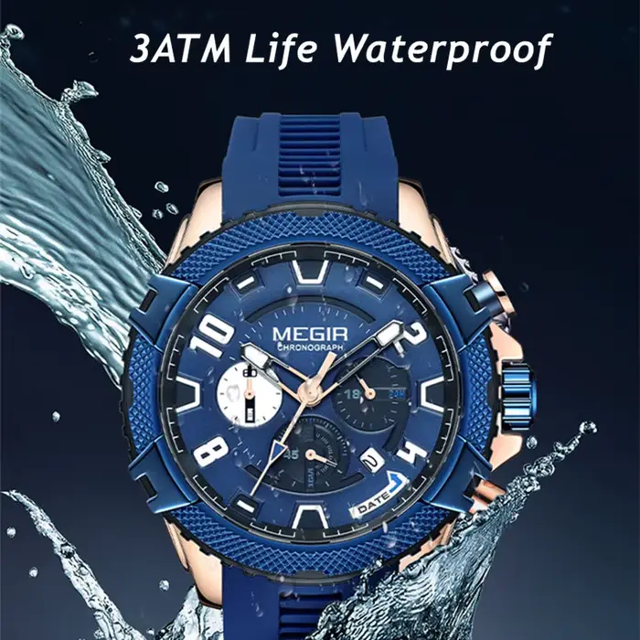 Montre à quartz pour homme MEGIR avec cadran chronographe de 48 mm