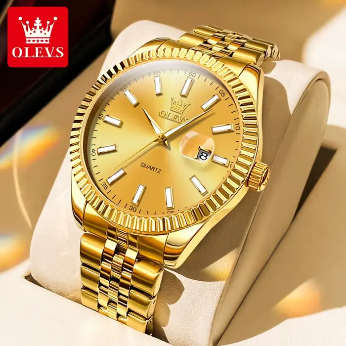 OLEVS marque de luxe montre à Quartz en or pour hommes en acier inoxydable étanche calendrier lumine